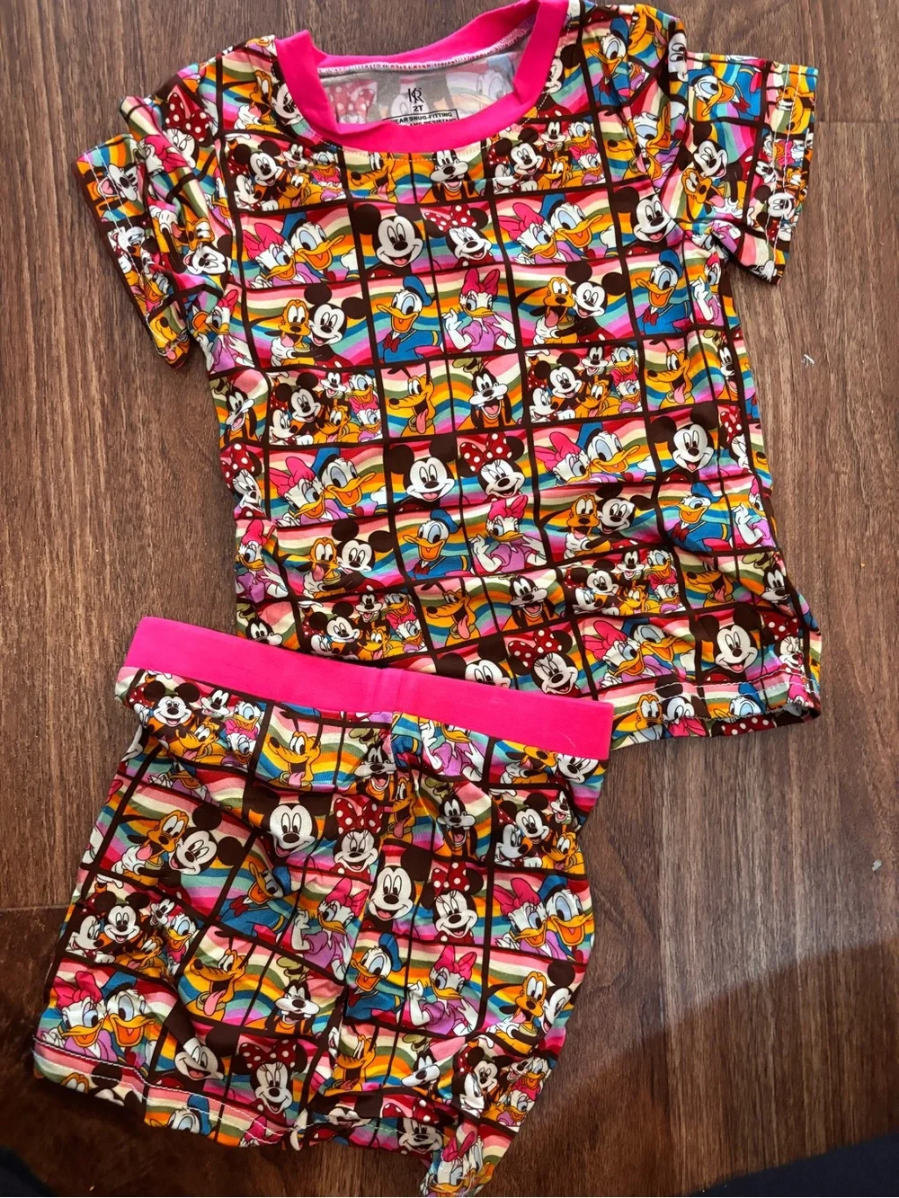 Disney Multicolor Mickey & Friends Short Sleeve Bamboo Pajama Set in Pink Trim